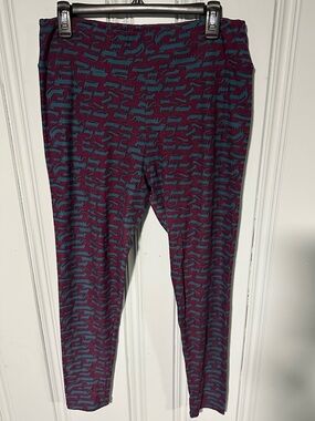 Vintage LulaRoe Leggings with Stylized Teal Cat Print sz T/C